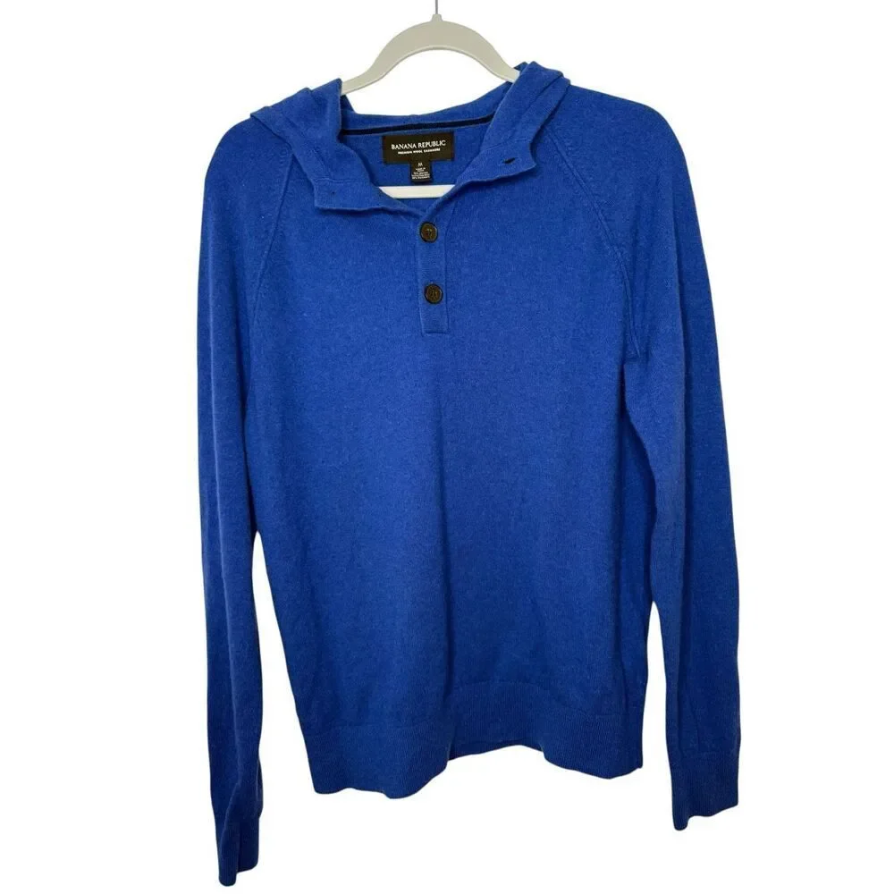 Banana Republic‎ Men’s Premium Wool Cashmere Button Hooded Sweater Size Medium